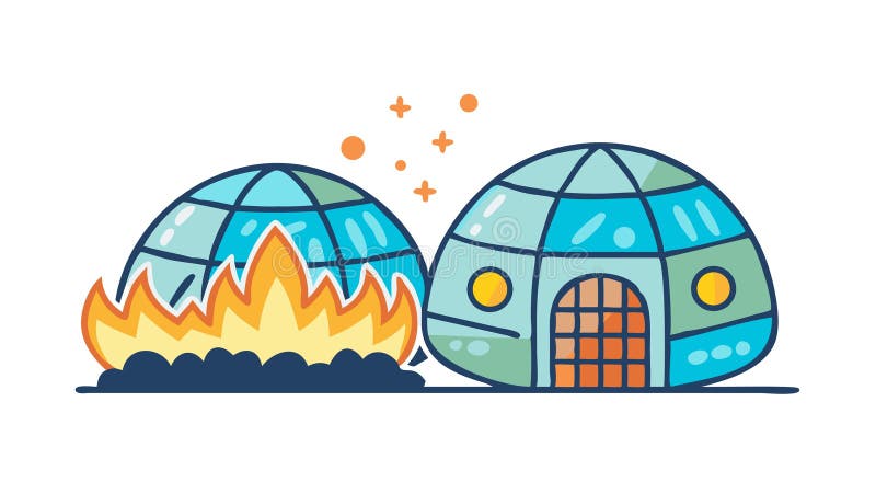 Geodesic dome habitats for a mars colony with a fiery background. vector design Generative AI stock illustration
