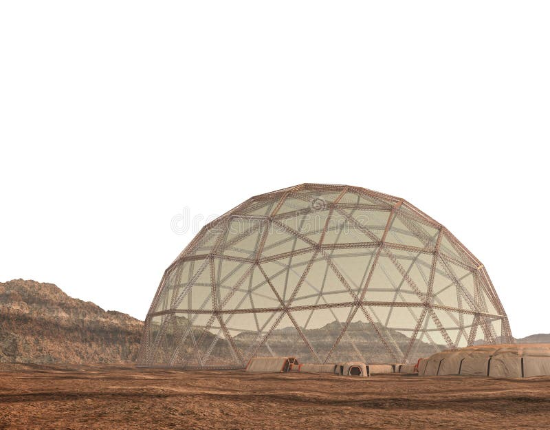 Geodesic dome structure on Mars stock illustration
