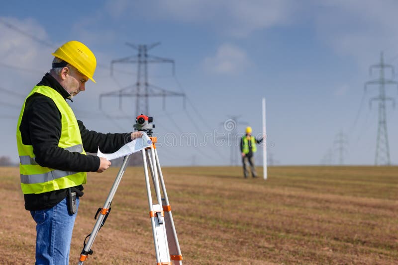 Geodesist Measure Land on Construction Site Stock Image Image of