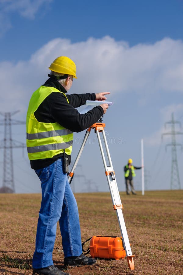 Geodesist Measure Land Point Direction Stock Image Image of field, waistcoat 24471831