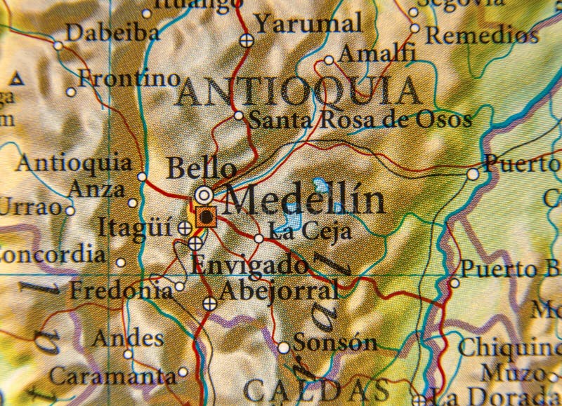 Geograficzna mapa Kolumbia kraj z Medellin miastem zdjęcie royalty free Geograficzna mapa Kolumbia kraj z Medellin miastem zdjęcie royalty free