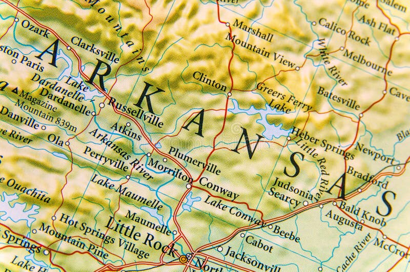 Geografische kaart van Arkansas in detail stock foto's