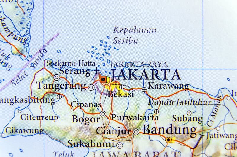 Geografisk översikt av Indonesien huvudstaden Jakarta arkivfoto Geografisk översikt av Indonesien huvudstaden Jakarta arkivfoto