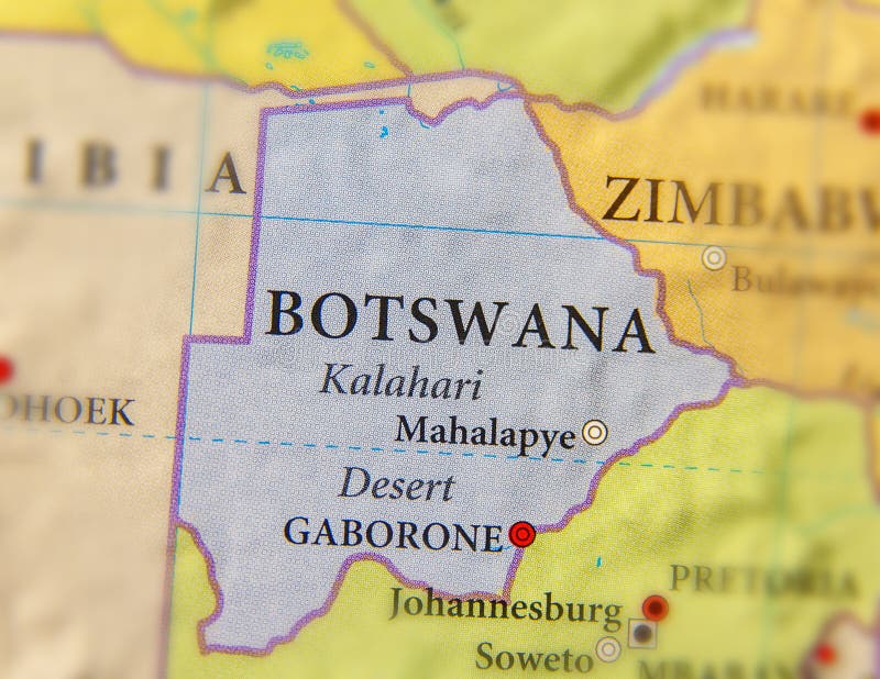Geographic map of Botswana with important cities close. Botswana political map stock images, royalty-free photos and pictures