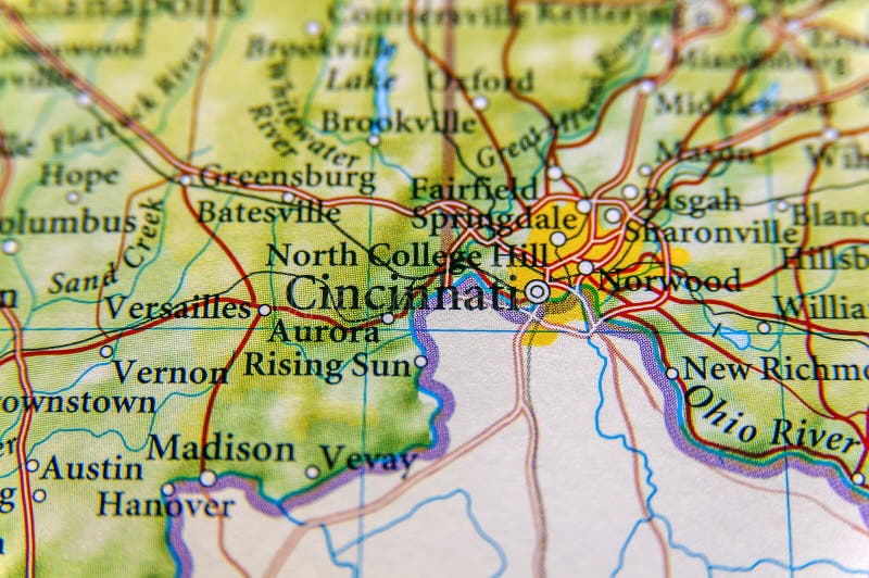 Geographic Map of Cincinnati Close Stock Photo Image of europe, close