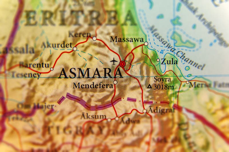 Geographic Map Of Eritrea  With Capital City  Asmara  Stock 