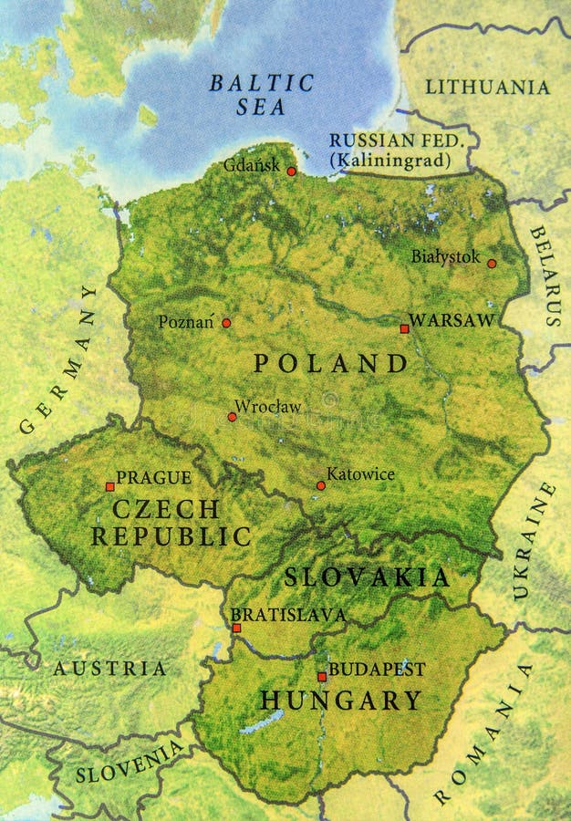 Geographic map of European country Czech Republic, Poland, Slovakia and Hungary