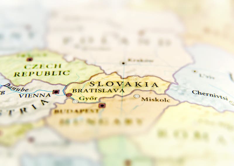 Geographic map of European country Slovakia with important cities