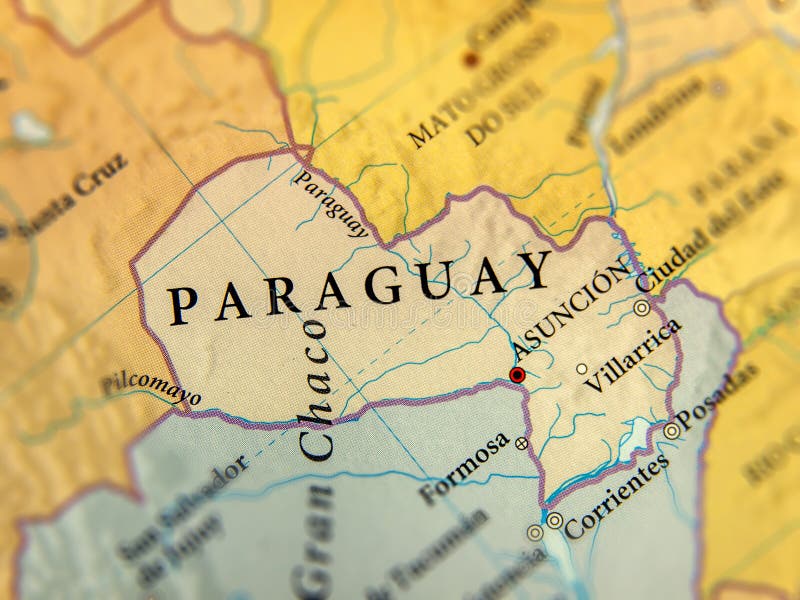 Geographic Map of Paraguay Countries with Important Cities Stock Photo