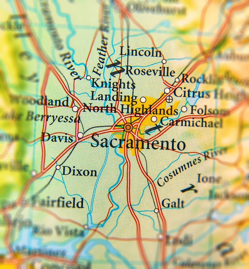 Geographic Map of Sacramento City Close Stock Photo Image of sphere, united 97692360