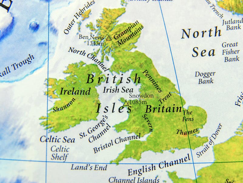 Geographic map of United Kingdom close up