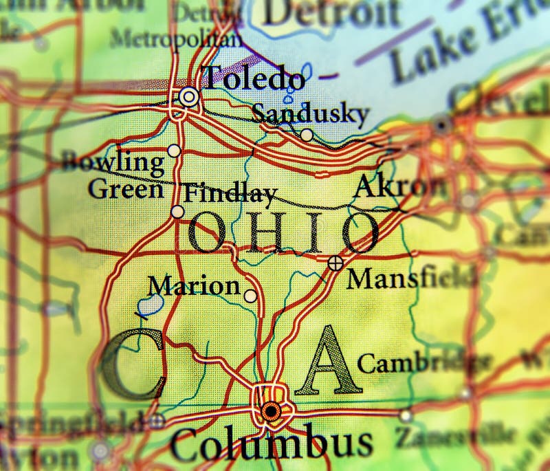 Geographic map of US state Ohio and city Columbus and Toledo city stock photos Geographic map of US state Ohio and city Columbus and Toledo city stock photos