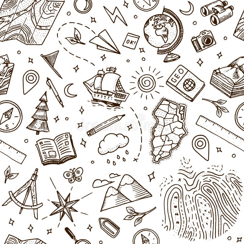 Geography Symbols Seamless Pattern. Equipments for Web Banners ...