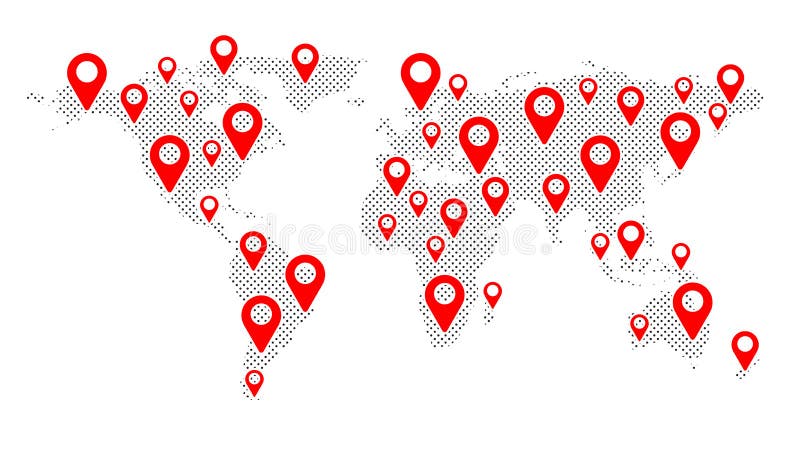 Geolocation на карте мира Земля планеты Америка, Азия, Африка, США Красные значки отметок Карта пунктов r иллюстрация вектора Geolocation на карте мира Земля планеты Америка, Азия, Африка, США Красные значки отметок Карта пунктов r иллюстрация вектора