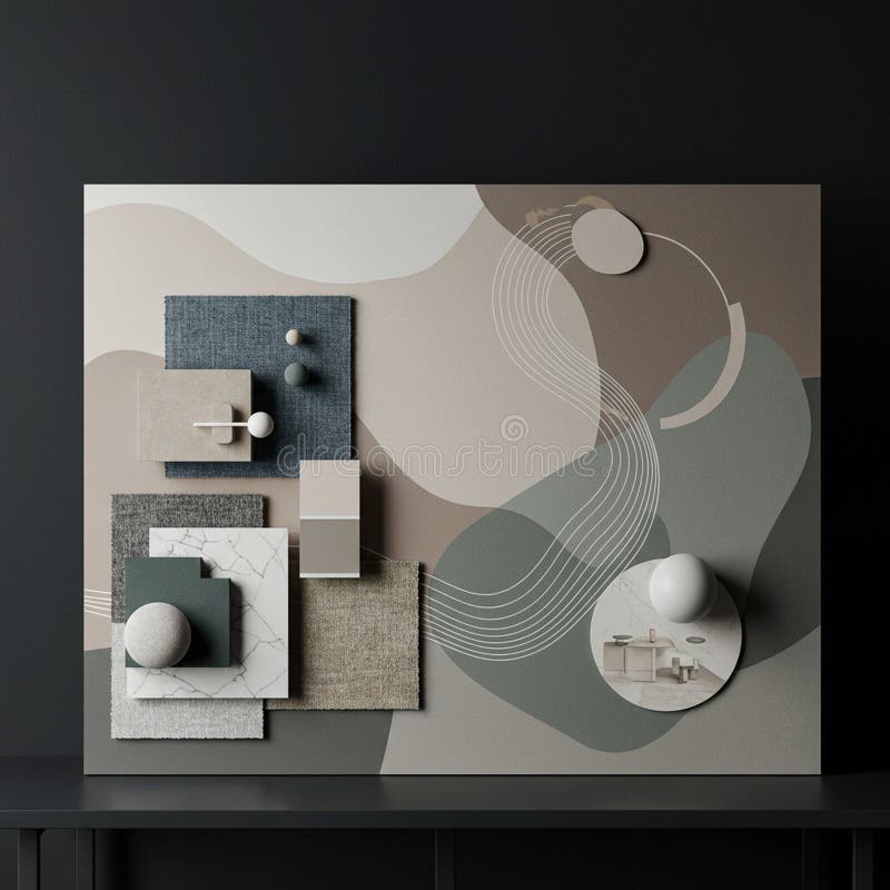 Geometric abstract art featuring a collage of textures and materials on a canvas. vector illustration