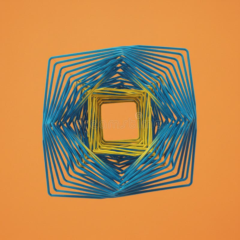 Geometric abstract artwork featuring interlocking blue and yellow wireframes royalty free illustration