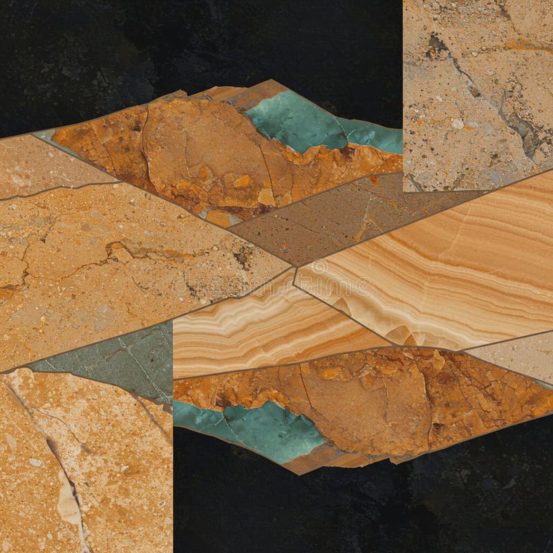 Geometric abstract artwork featuring various textured and colored rock fragments. royalty free illustration