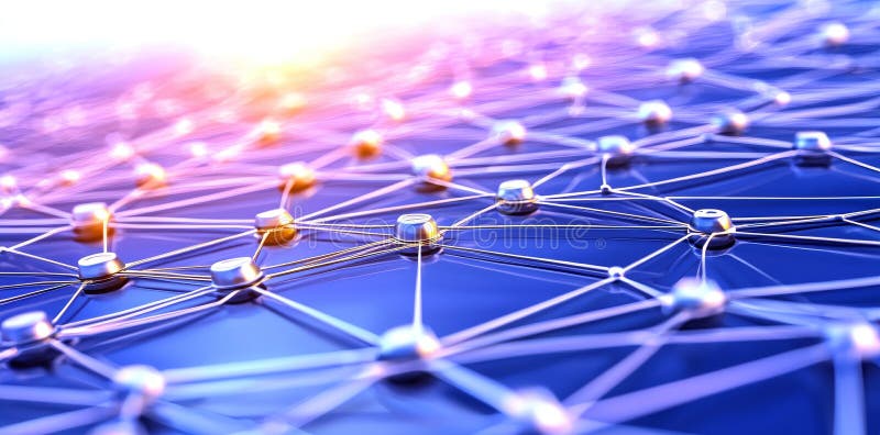 A geometric abstract background with isometric digital blocks illustrates the blockchain concept. stock photo