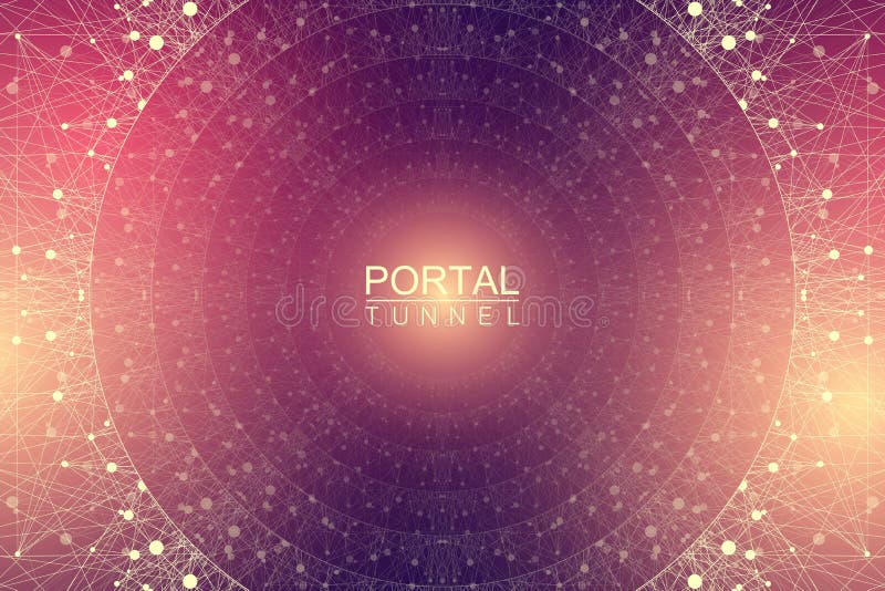 Geometric abstract background tunnel or wormhole with connected line and dots. Futuristic wormhole 3d space time portal vector illustration Geometric abstract background tunnel or wormhole with connected line and dots. Futuristic wormhole 3d space time portal vector illustration