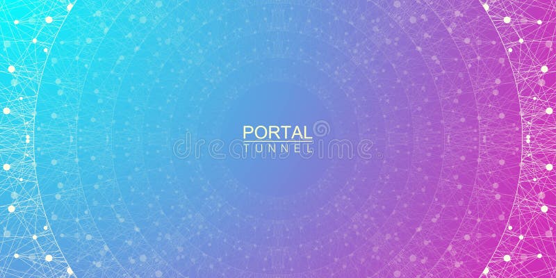 Geometric abstract background tunnel or wormhole with connected line and dots. Futuristic wormhole 3d space time portal stock illustration Geometric abstract background tunnel or wormhole with connected line and dots. Futuristic wormhole 3d space time portal stock illustration