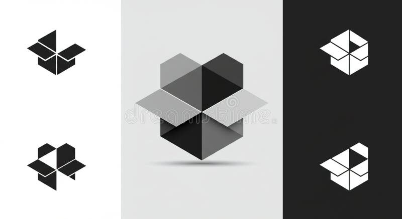 Geometric abstract design featuring a three-dimensional, open box composed of vector illustration