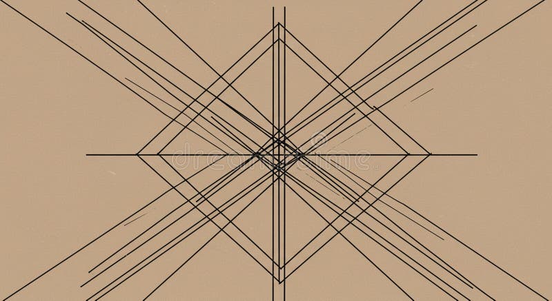 Geometric abstract design with intersecting black lines on a beige background royalty free illustration
