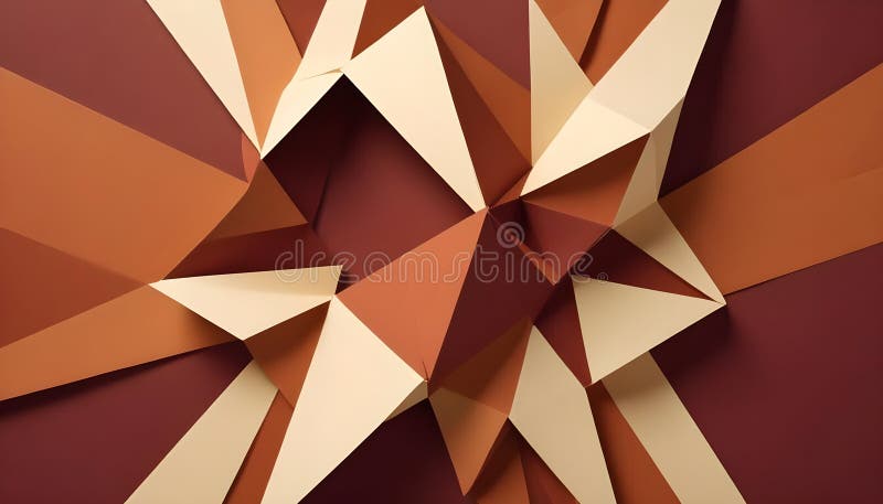 O imagine abstractă geometrică cu o formă tridimensională a stelei, alcătuită din hârtie brună și bej, creând o formă modernă și stock illustration