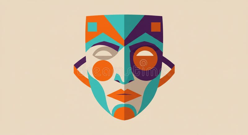 Geometric abstract mask design featuring sharp, angular shapes and bold colors vector illustration