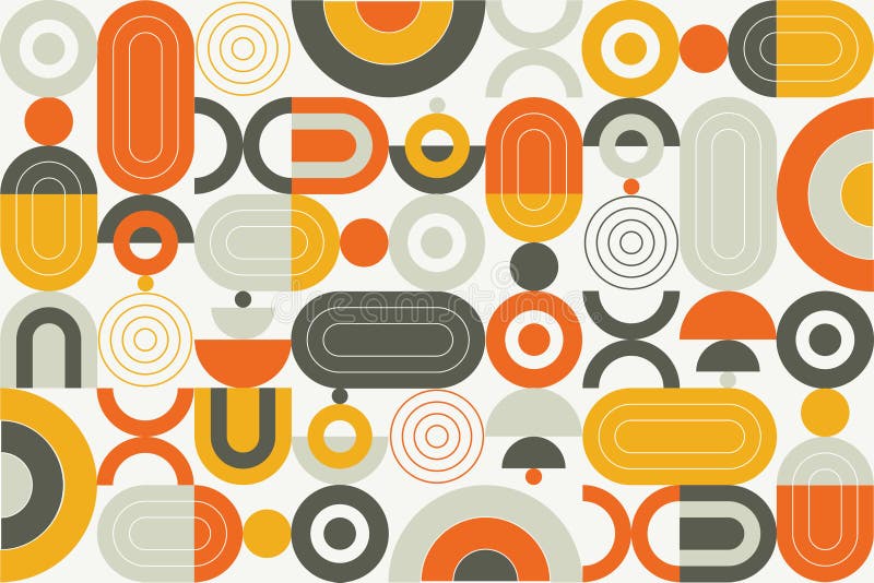 Geometric abstract pattern background, flat design of mosaic with the simple shape of circles, semi-circle and, lines.