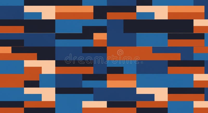 Geometric abstract pattern composed of rectangular blocks in varying shades of blue stock illustration