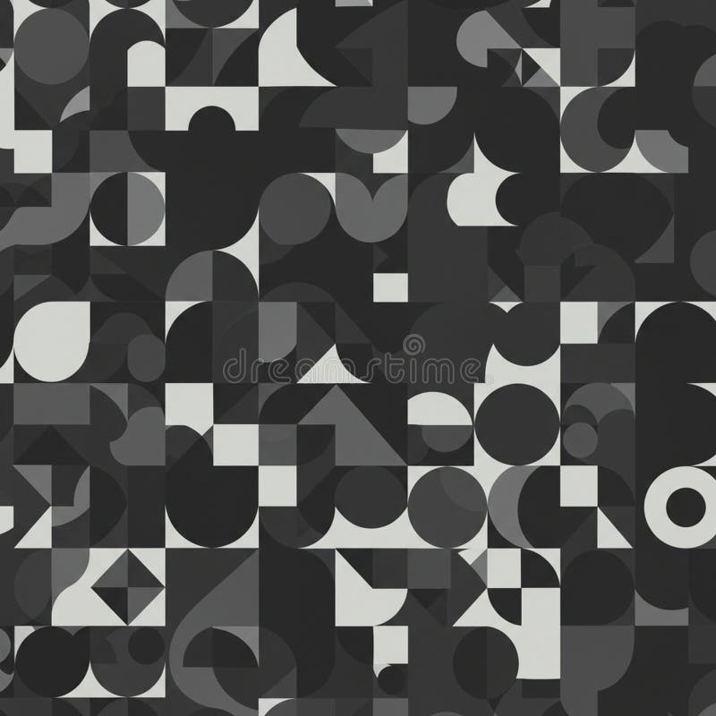 Geometric abstract pattern with overlapping shapes in grayscale. Composed of stock illustration