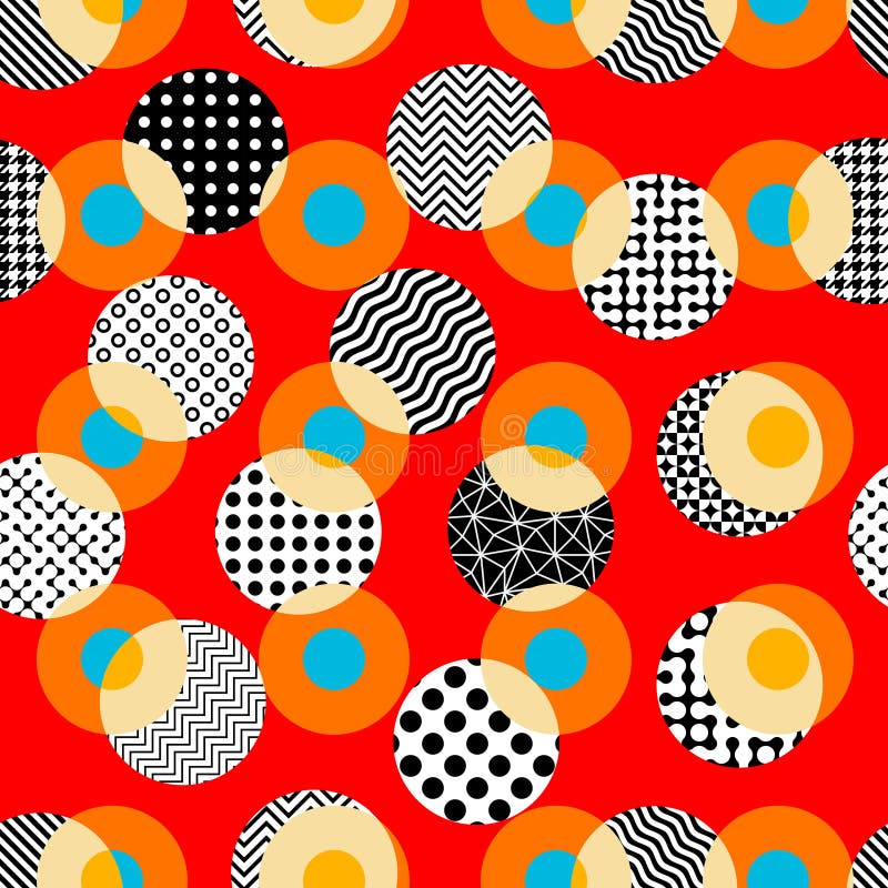Geometric abstract retro style. Circles pattern. Seamless vector pattern. stock illustration