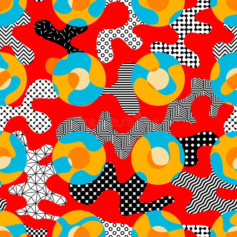 Geometric abstract retro style. Circles pattern. Seamless vector pattern. stock illustration