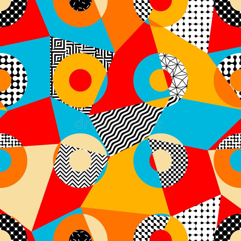 Geometric abstract retro style. Circles pattern. Seamless vector pattern. royalty free illustration