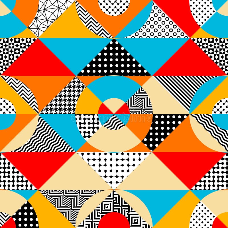 Geometric abstract retro style. Circles pattern. Seamless vector pattern. stock illustration
