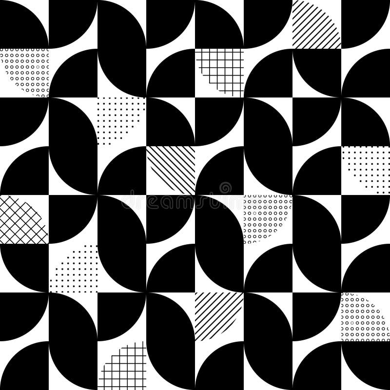 Geometric abstract seamless pattern. Repeated black color texture on white background. Repeating figure geometry pattern circle an