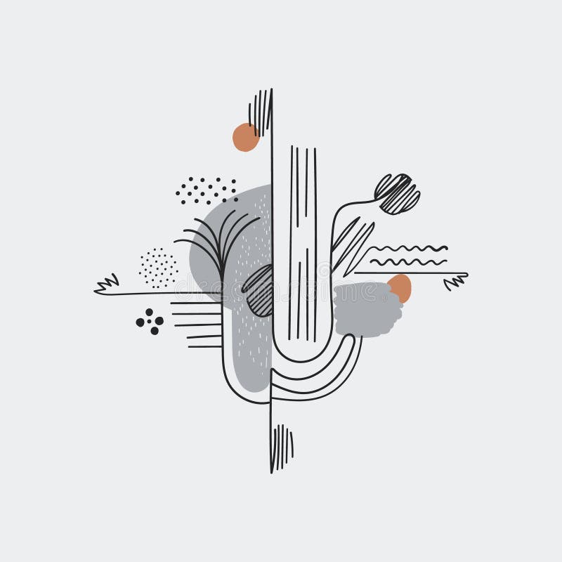 Geometric abstraction with circles and lines. Black and white abstract composition with geometric elements circles royalty free illustration
