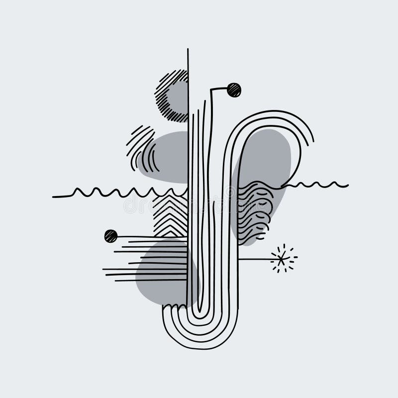Geometric abstraction with circles and lines. Black and white abstraction with geometric lines and circles, creating a vector illustration