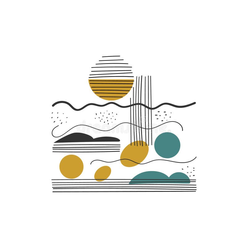 Geometric abstraction with lines and circles. Black and white abstraction with circles and lines. stock illustration