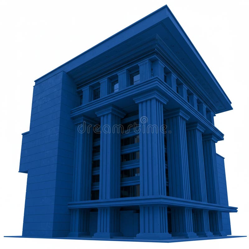 Geometric architectural design of a blue building featuring large, rectangular columns vector illustration