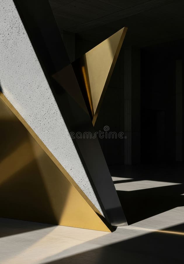 Geometric Architectural Detail Gold and Concrete Intersection stock illustration