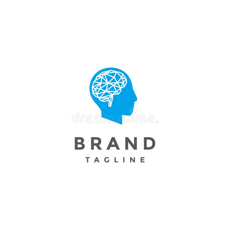 Geometric Brain Outline Inside Head Silhouette Logo Design Stock Vector
