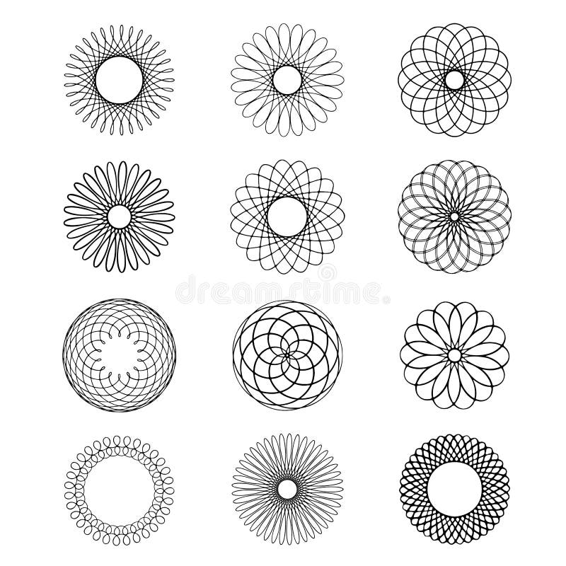 Geometric circular ornament Spirograph flower Draw Black Tattoo Vector royalty free illustration