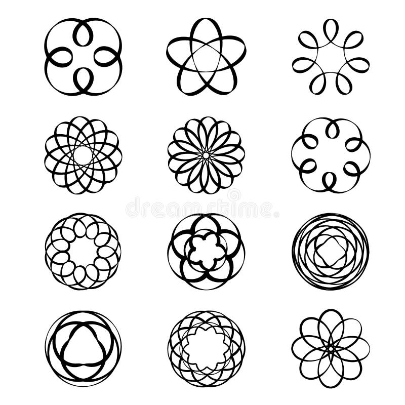 Geometric circular ornament Spirograph flower Draw Black Tattoo Vector stock illustration