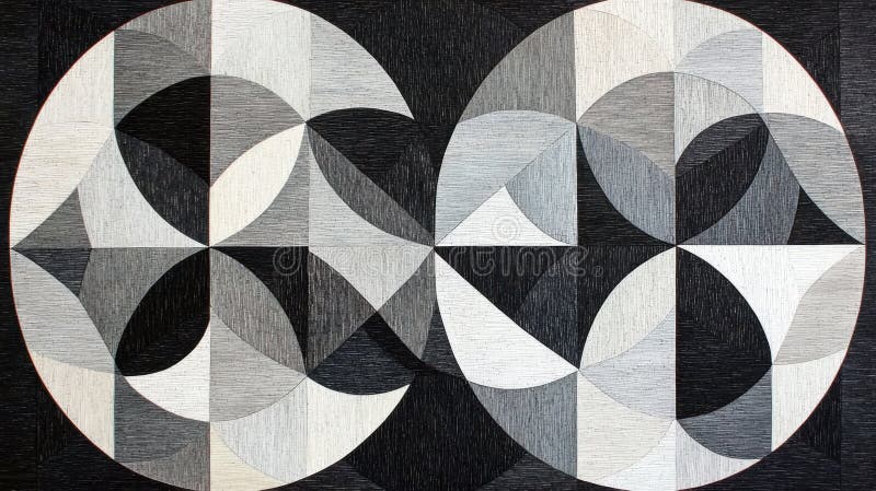 A geometric composition of overlapping circles and triangles in black white gray the image presents captivating abstract artwork immagine stock libera da diritti