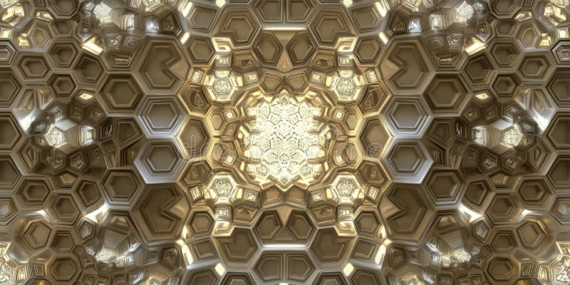 A geometric 3D background featuring an intricate honeycomb pattern of metallic hexagons, each stock photography