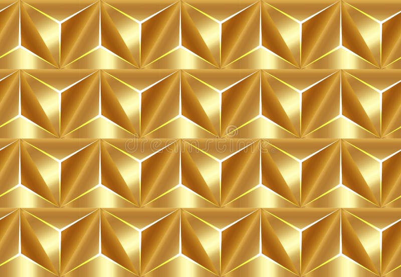 Geometric 3D Seamless Pattern Basic Shapes. Golden Background with luxury gold polygonal texture and shiny triangle lines stock illustration