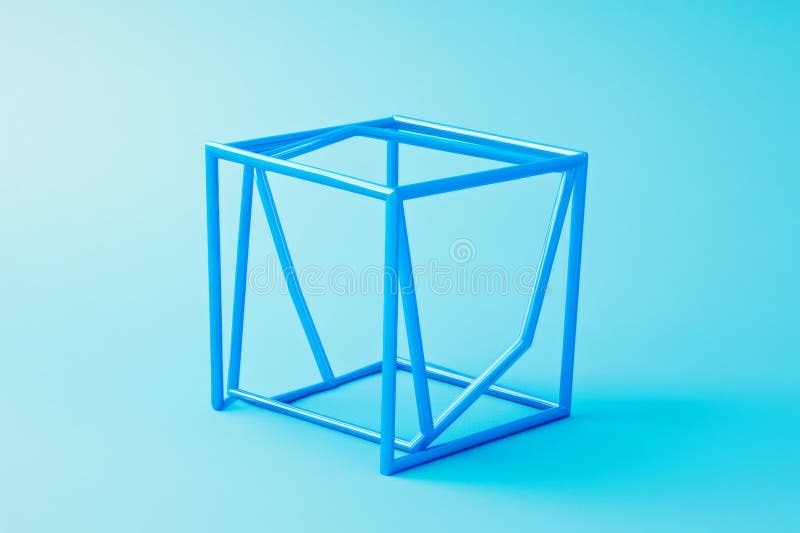 A geometric design of a blue cube in an abstract 3D render. vector illustration
