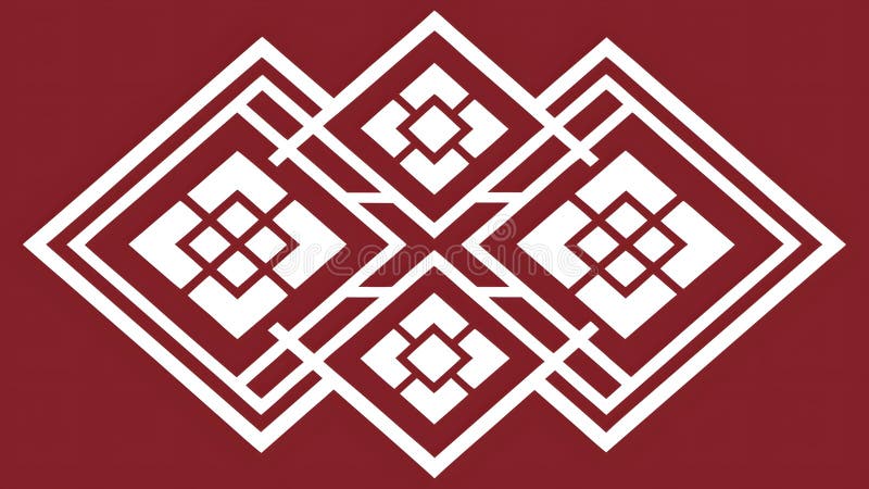 Geometric design featuring interlocking white diamonds on a maroon background. vector illustration