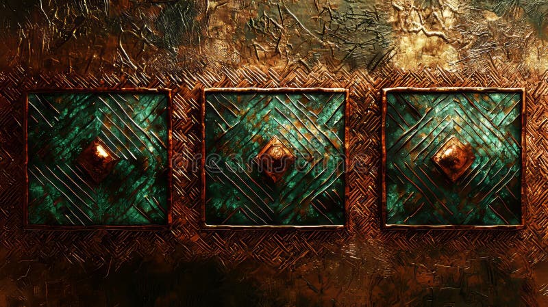 Geometric design on textured bronze surface. royalty free stock image